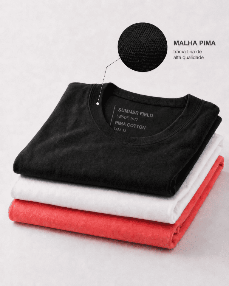 KIT 3 CAMISETAS MALHA PIMA PREMIUM